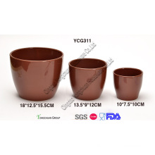 Cerâmica marrom cor vasos de flores conjunto de 3